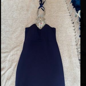 Mid-Length Blue Dress With Diamonds